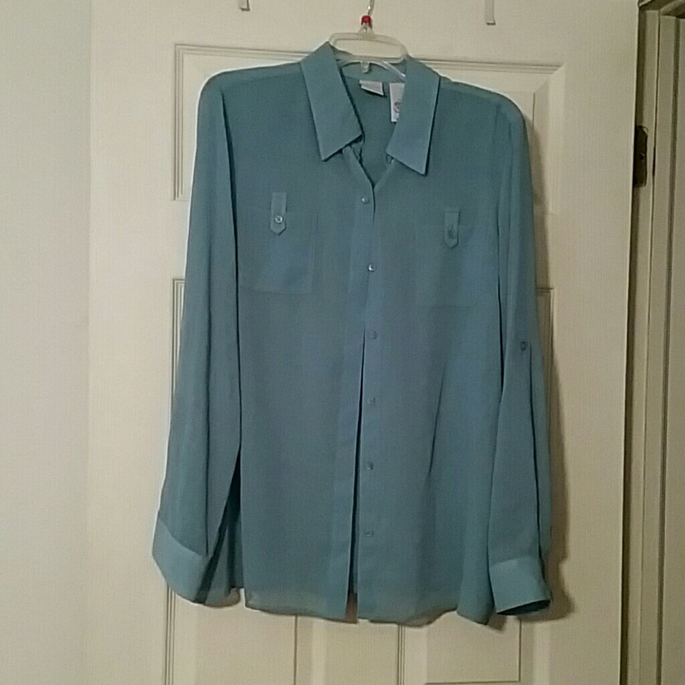 Emma James sz 14 aqua bttn up w/adjustable slv